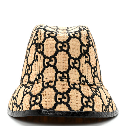 Gucci Raffia Elaphe Interlocking GG Embroidered Fedora Hat M Ivory Black 6 of 11