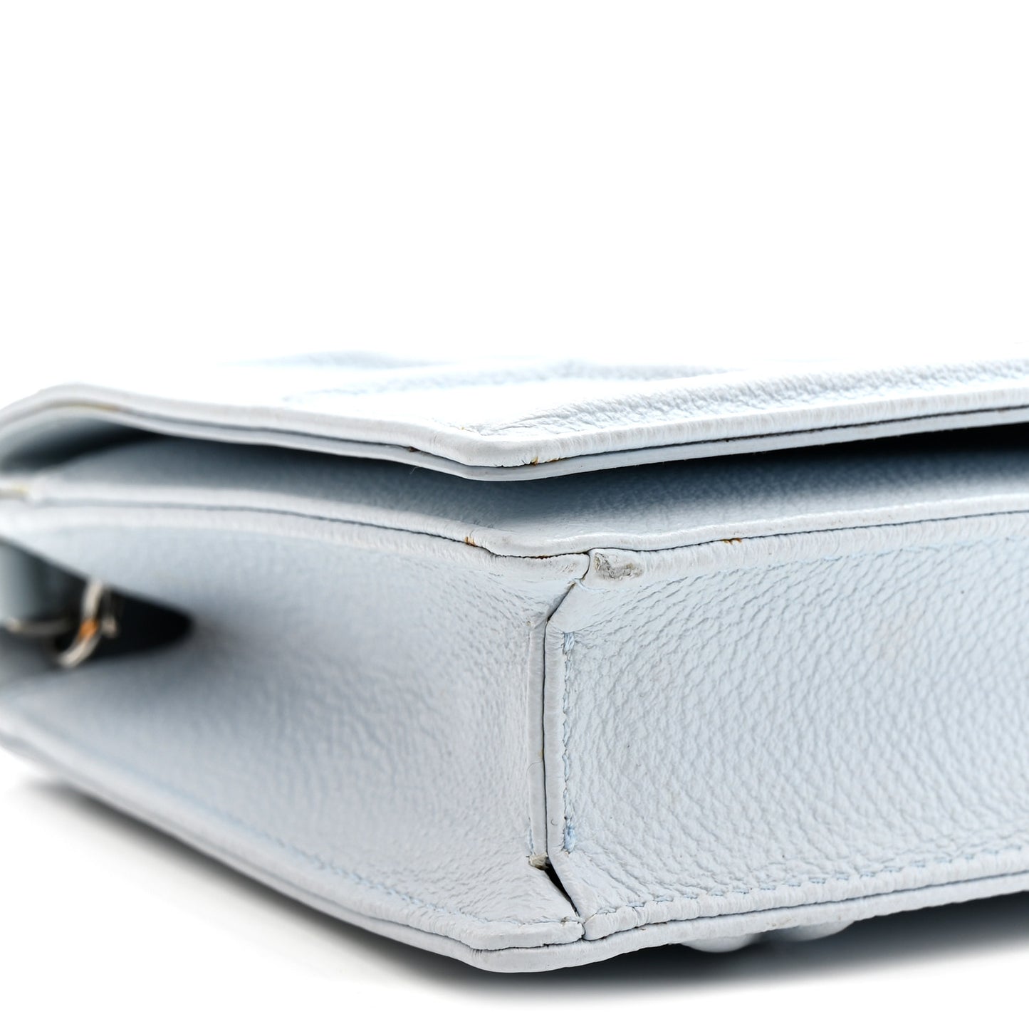 Grained Calfskin Diorama Wallet on Chain Pouch Light Blue