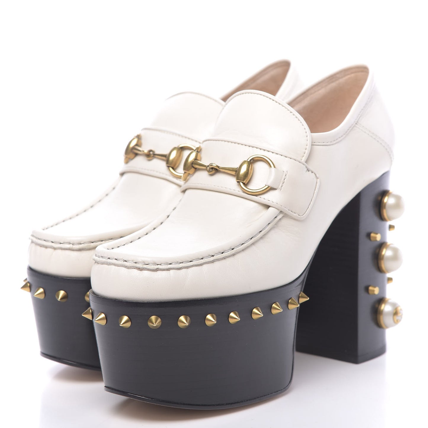 Malaga Kid Pearl Studded Spiked Vegas Platform Loafer 36 Mystic White
