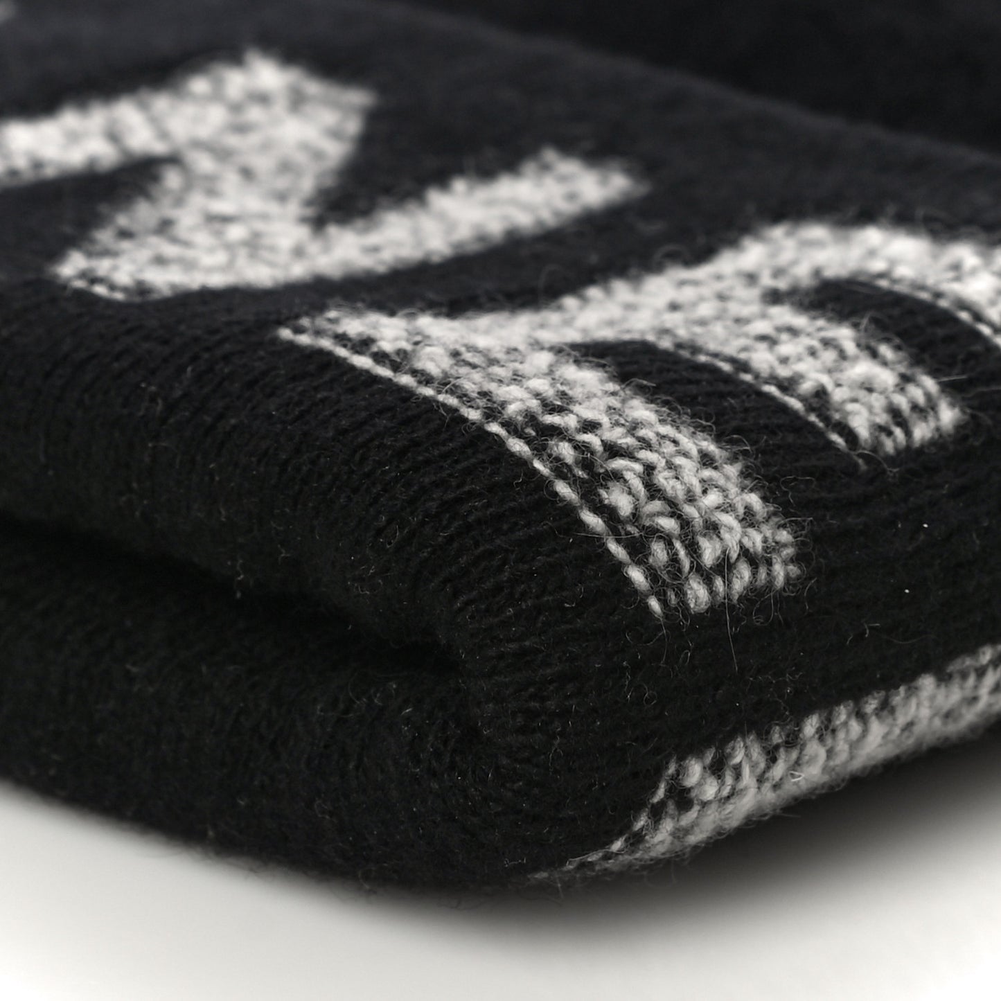 Wool Cashmere Logo Beanie Hat Black Light Grey
