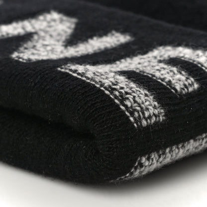 Chanel Wool Cashmere Logo Beanie Hat Black Light Grey 7 of 7