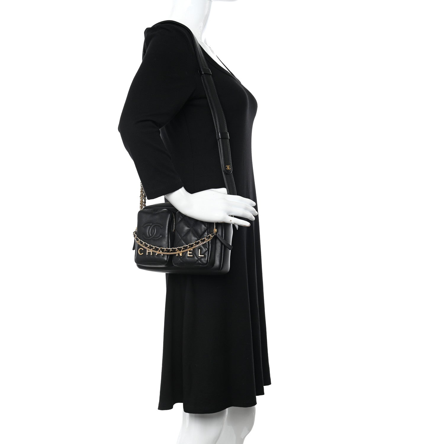 Chanel Calfskin Quilted Small Camera Case Black 2 of 11