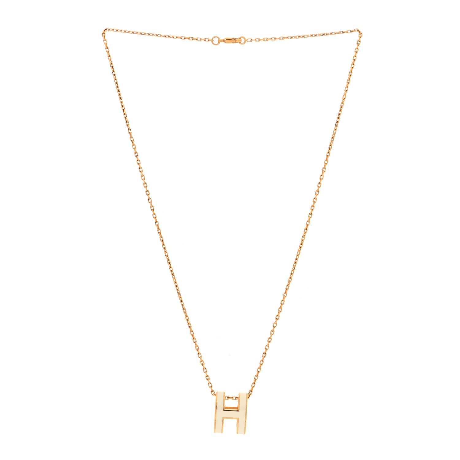 Hermes Lacquered Gold Pop H Pendant Necklace White 3 of 5