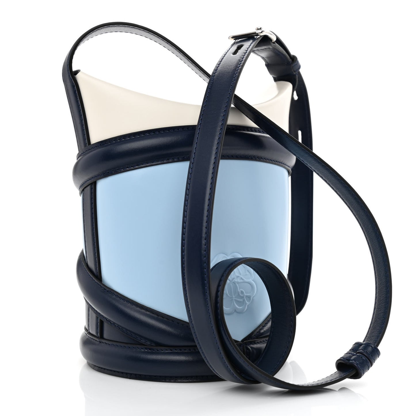 Calfskin The Curve Colorblock Micro Shoulder Bag Navy Ivory Blue
