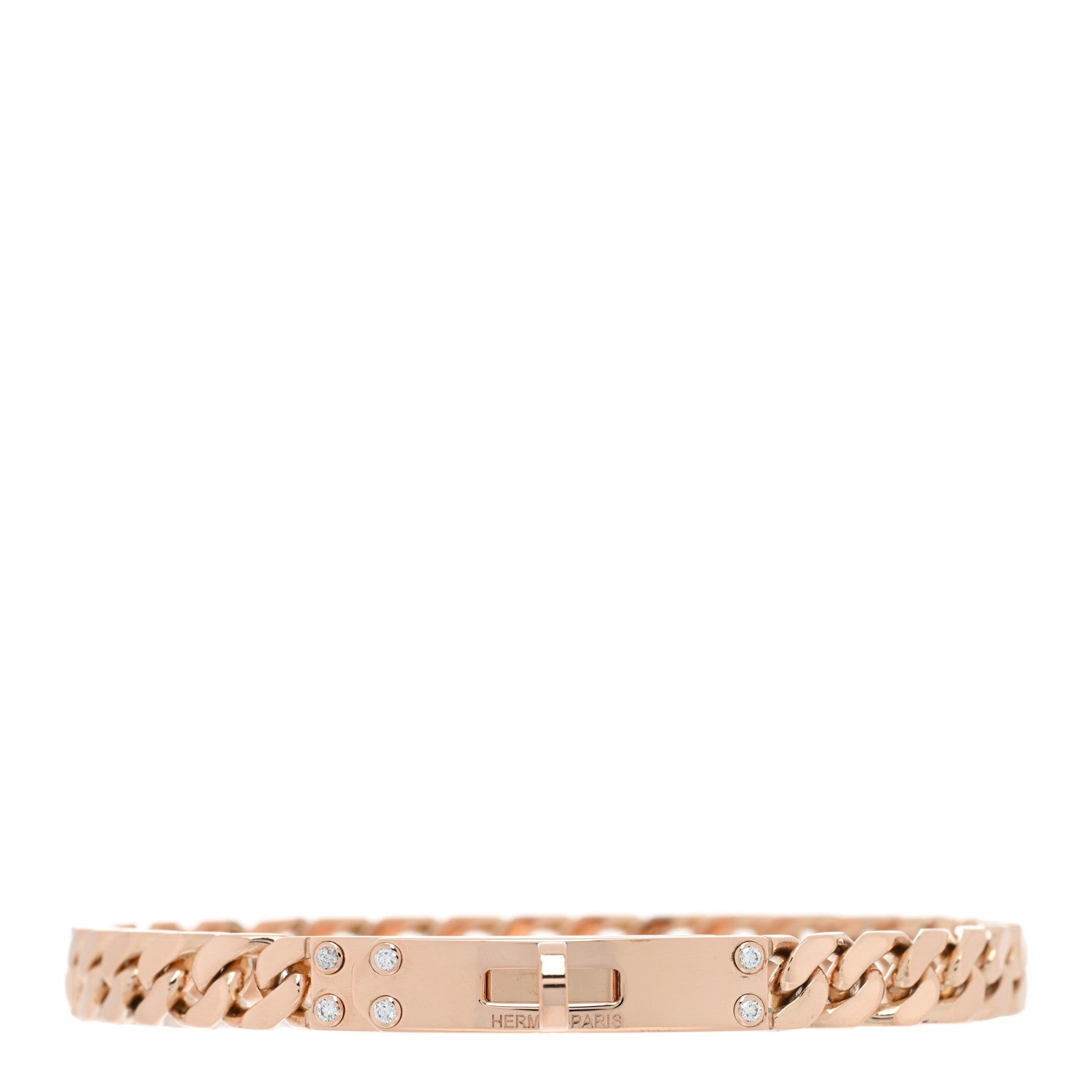 Hermes 18K Rose Gold Diamond PM Kelly Chaine Bracelet LG 1 of 4