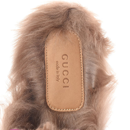 Gucci Velvet Fur Womens Princetown Slippers 38 Fucsia Violet Cyclamen Natural 5 of 8