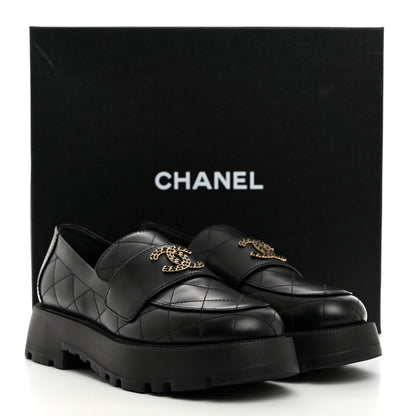 Chanel Calfskin Stitched CC Loafers 40.5 Black 9 of 9