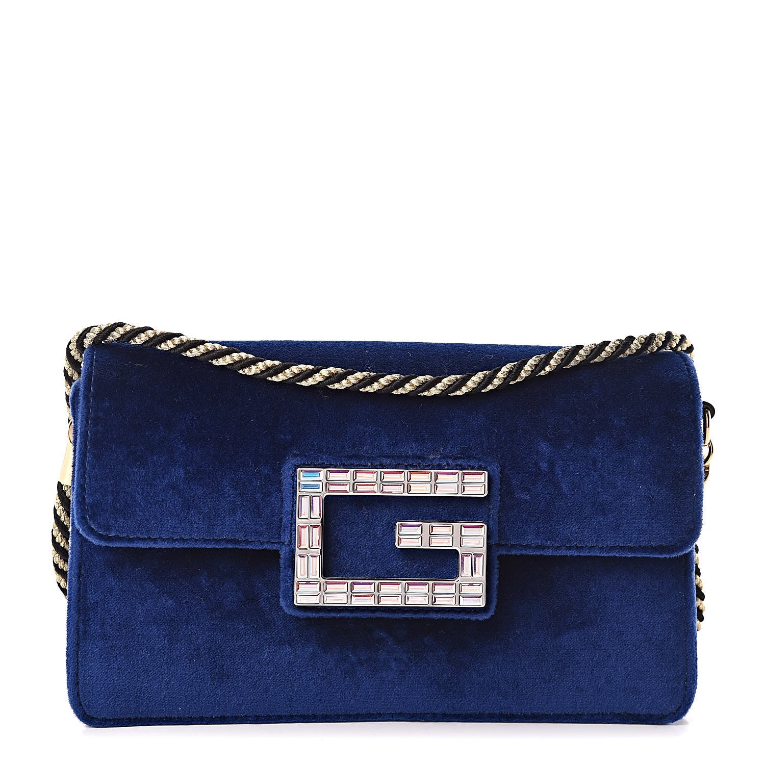 Gucci Velvet Crystal Square G Shoulder Bag Cobalt Blue 1 of 13