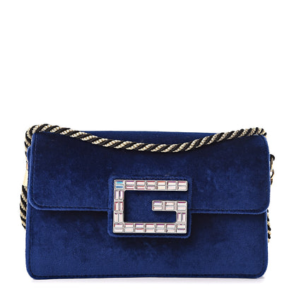 Gucci Velvet Crystal Square G Shoulder Bag Cobalt Blue 1 of 13
