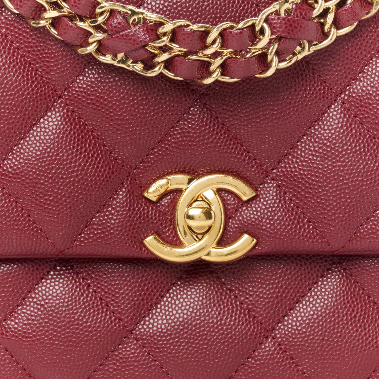 Caviar Quilted Coco First Flap Burgundy