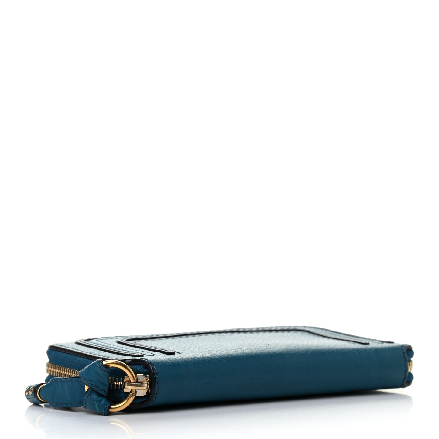 Grained Calfskin Marcie Long Zip Around Wallet Teal