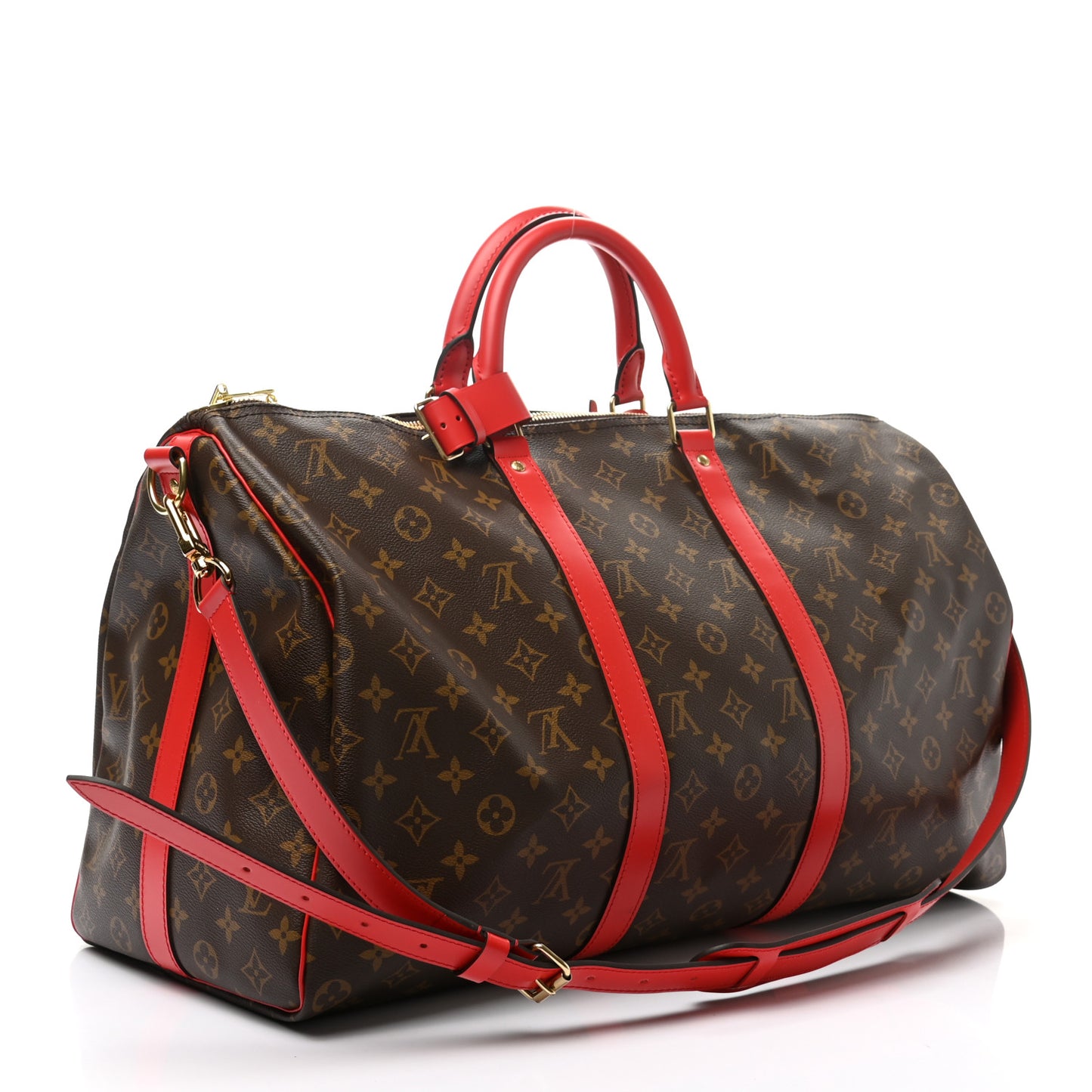 Calfskin Monogram Keepall Bandouliere 50 Coquelicot