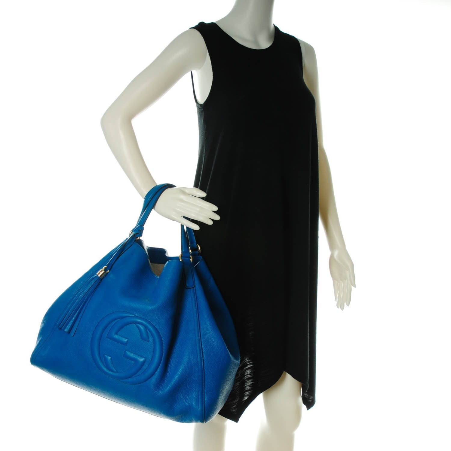 Gucci Pebbled Calfskin Large Soho Shoulder Bag Riviera Blue 2 of 8