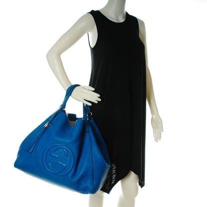 Gucci Pebbled Calfskin Large Soho Shoulder Bag Riviera Blue 2 of 8