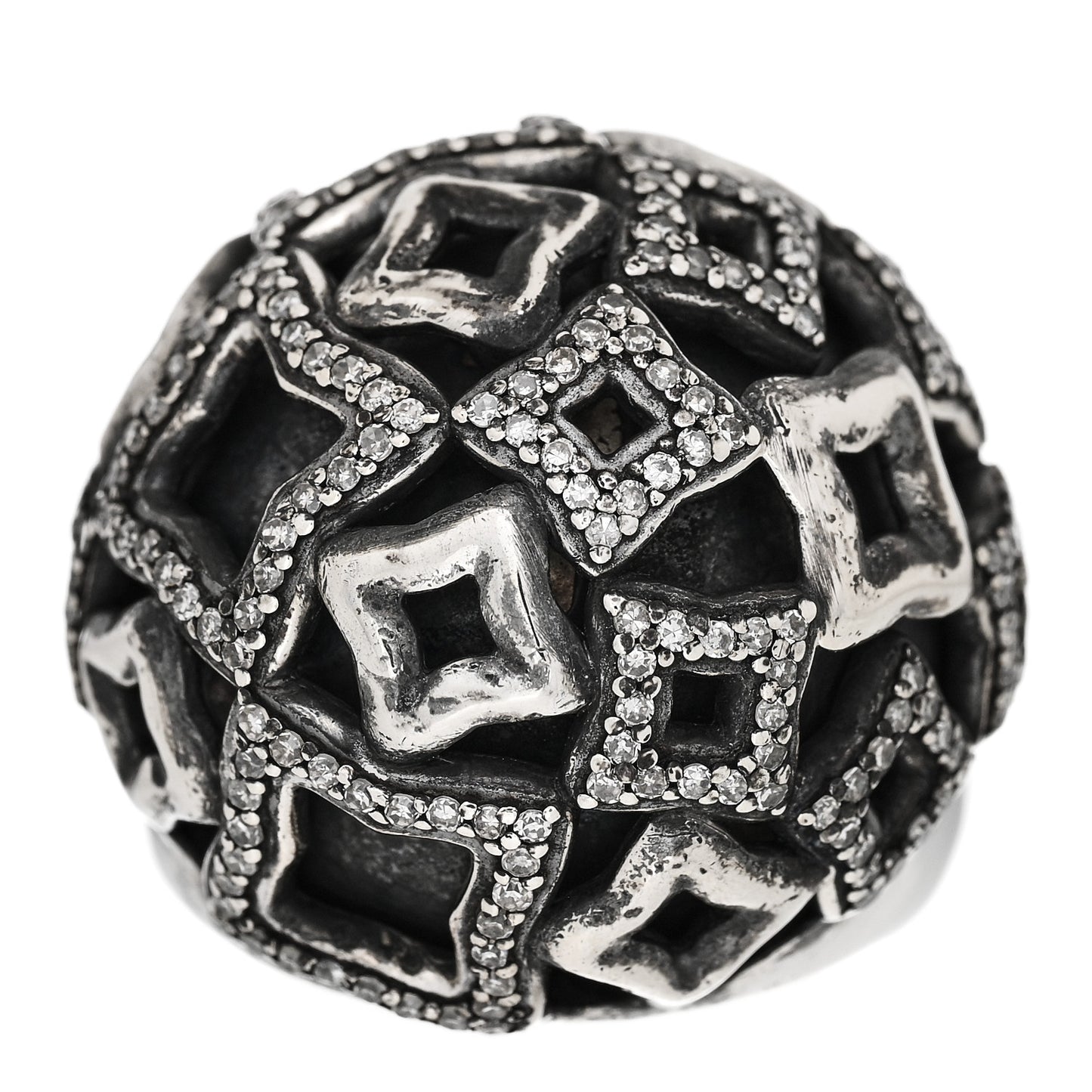 Sterling Silver Diamond Quatrefoil Dome Ring 51 5.75