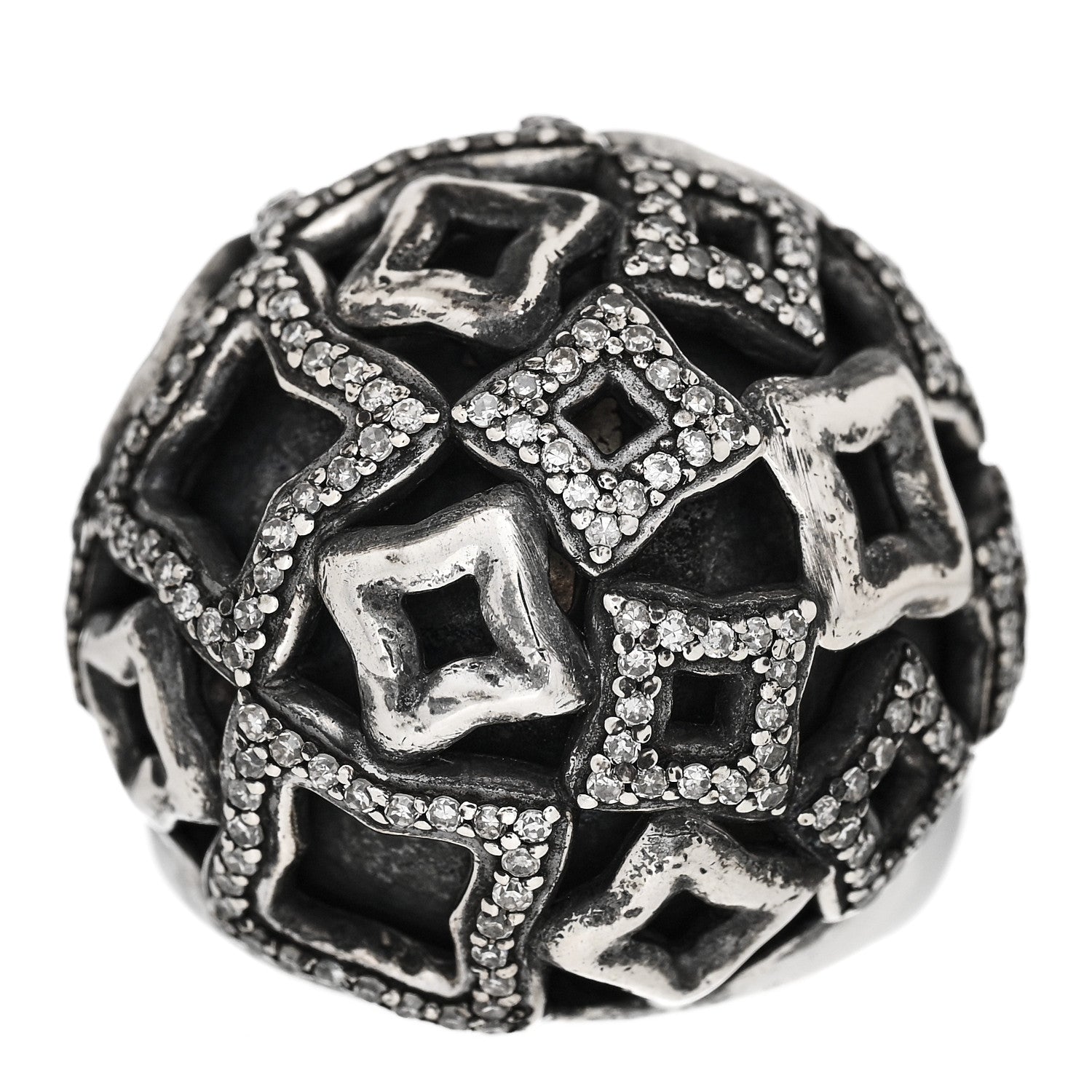 David Yurman Sterling Silver Diamond Quatrefoil Dome Ring 51 5.75 1 of 6