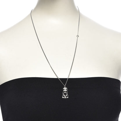 Chanel Crystal Emoji Choupette Cat Pendant Necklace Silver 2 of 5