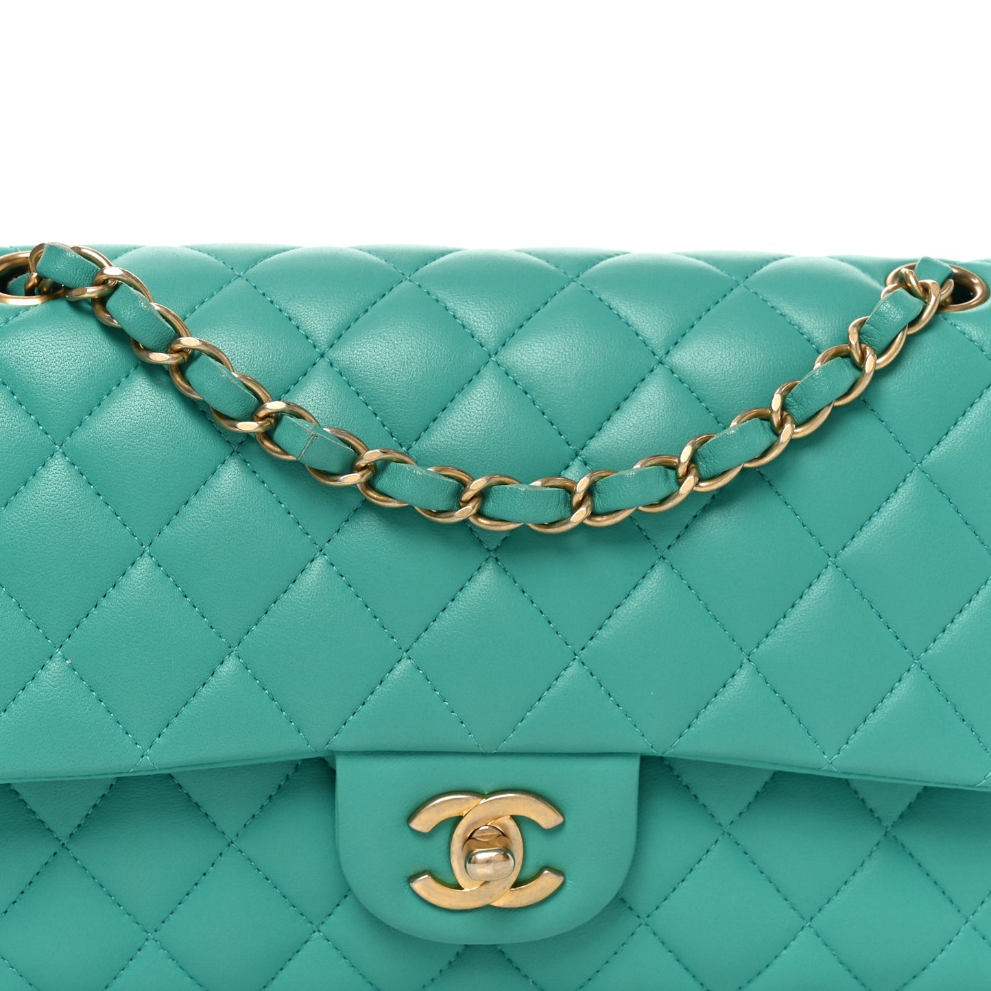 Lambskin Quilted Medium Double Flap Green