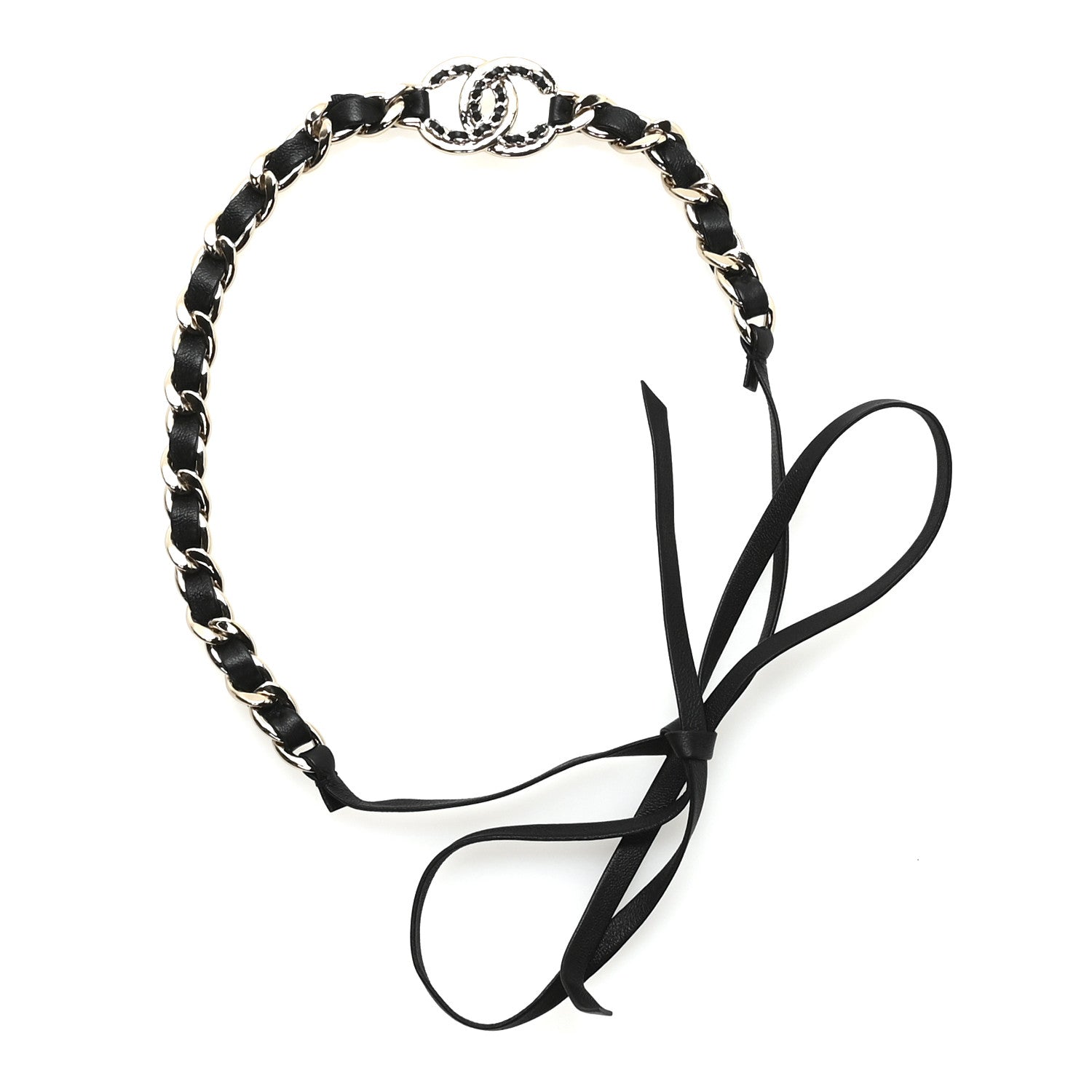 Chanel Metal Lambskin CC Chain Tie Headband Gold Black 1 of 5