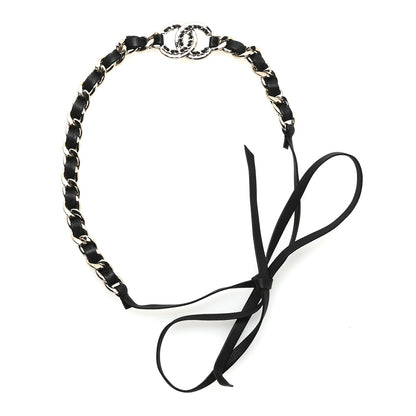 Chanel Metal Lambskin CC Chain Tie Headband Gold Black 1 of 5