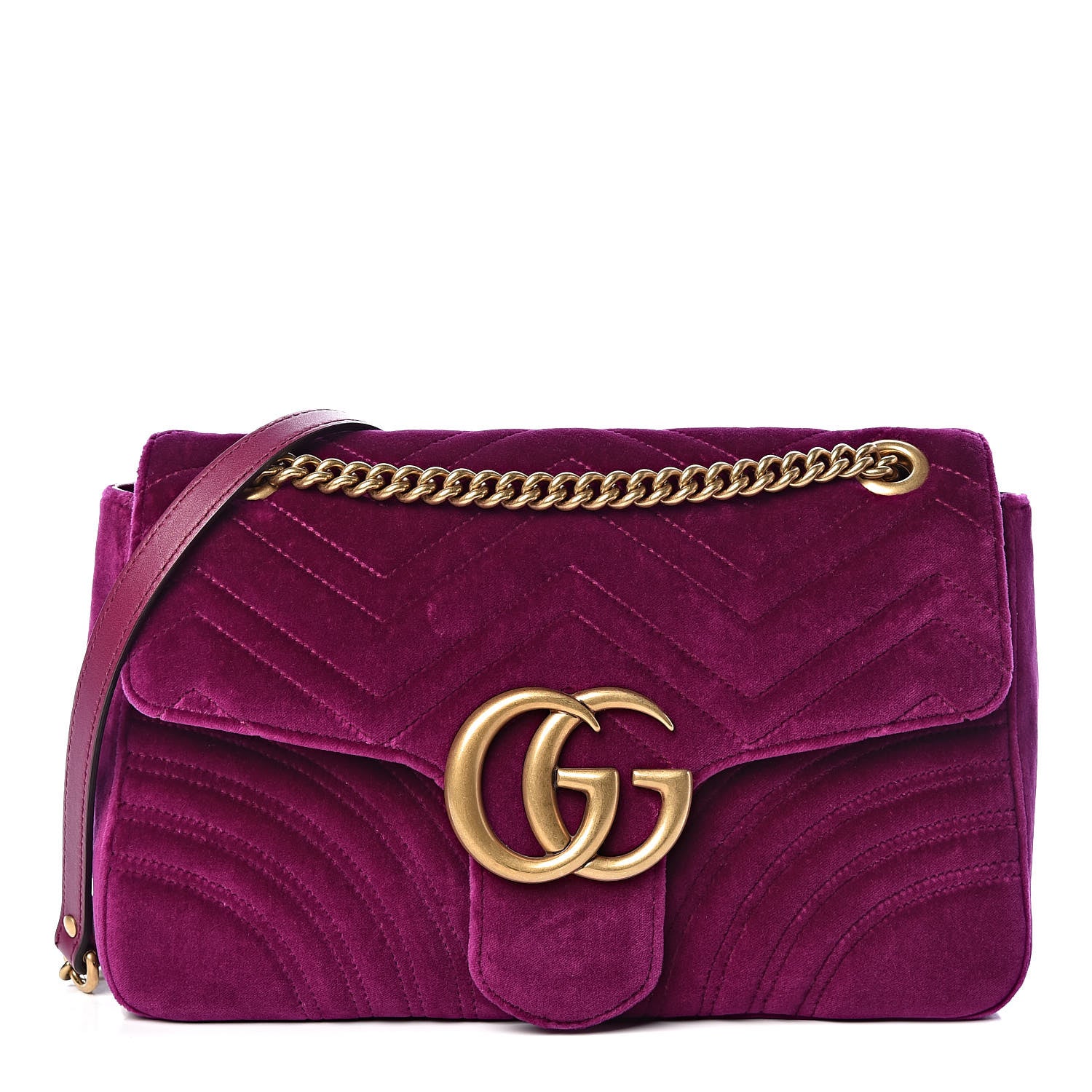 Gucci Velvet Matelasse Medium GG Marmont Shoulder Bag Fuchsia Violet Cyclamen 1 of 14
