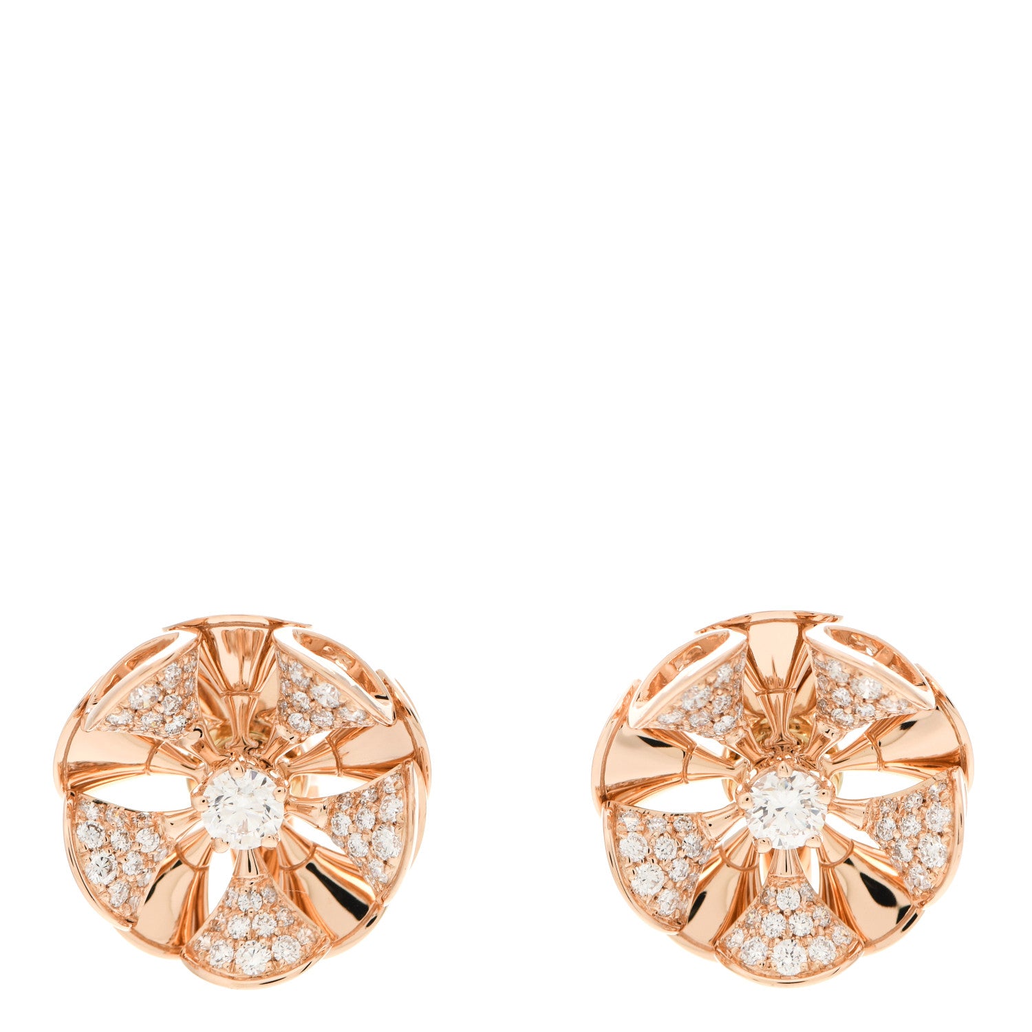 Bulgari 18K Rose Gold Diamond Divas' Dream Flower Earrings 1 of 5