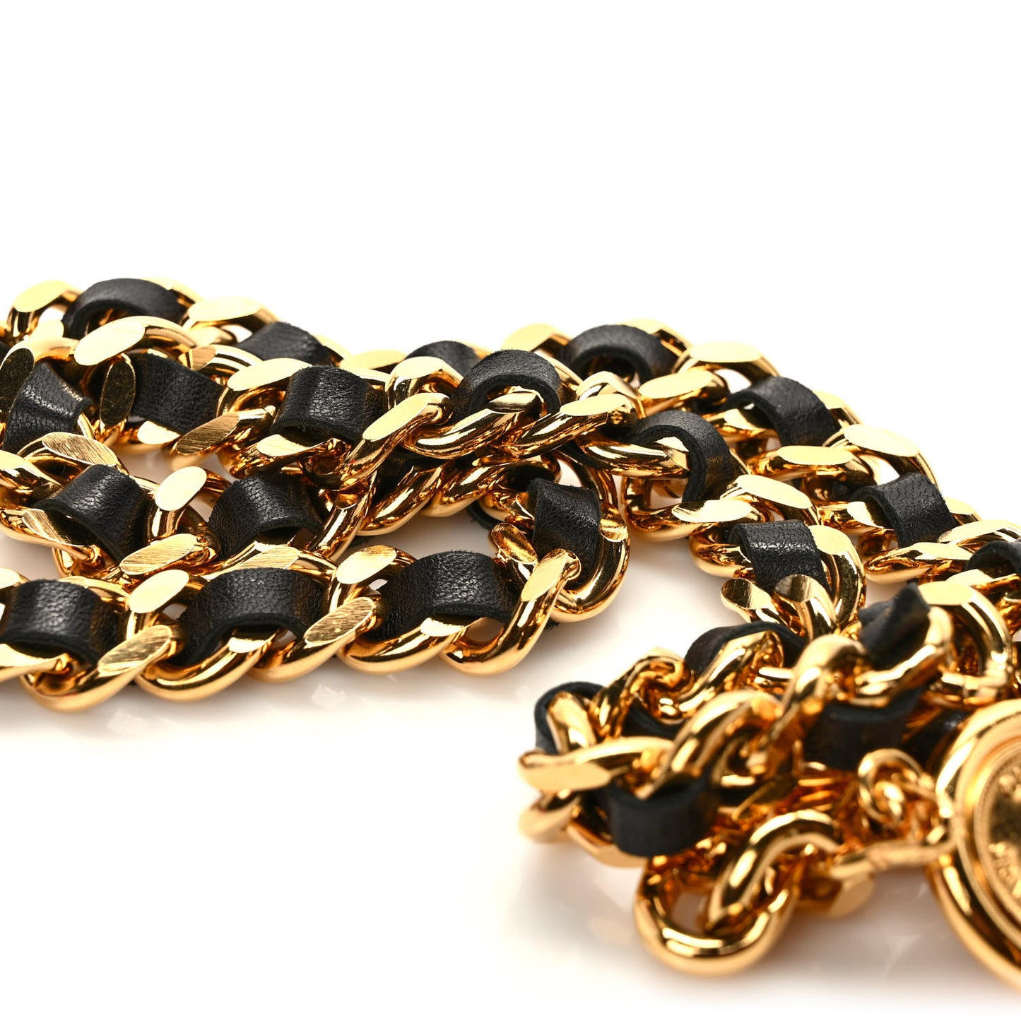 Lambskin Chain CC Medallion Belt Black Gold