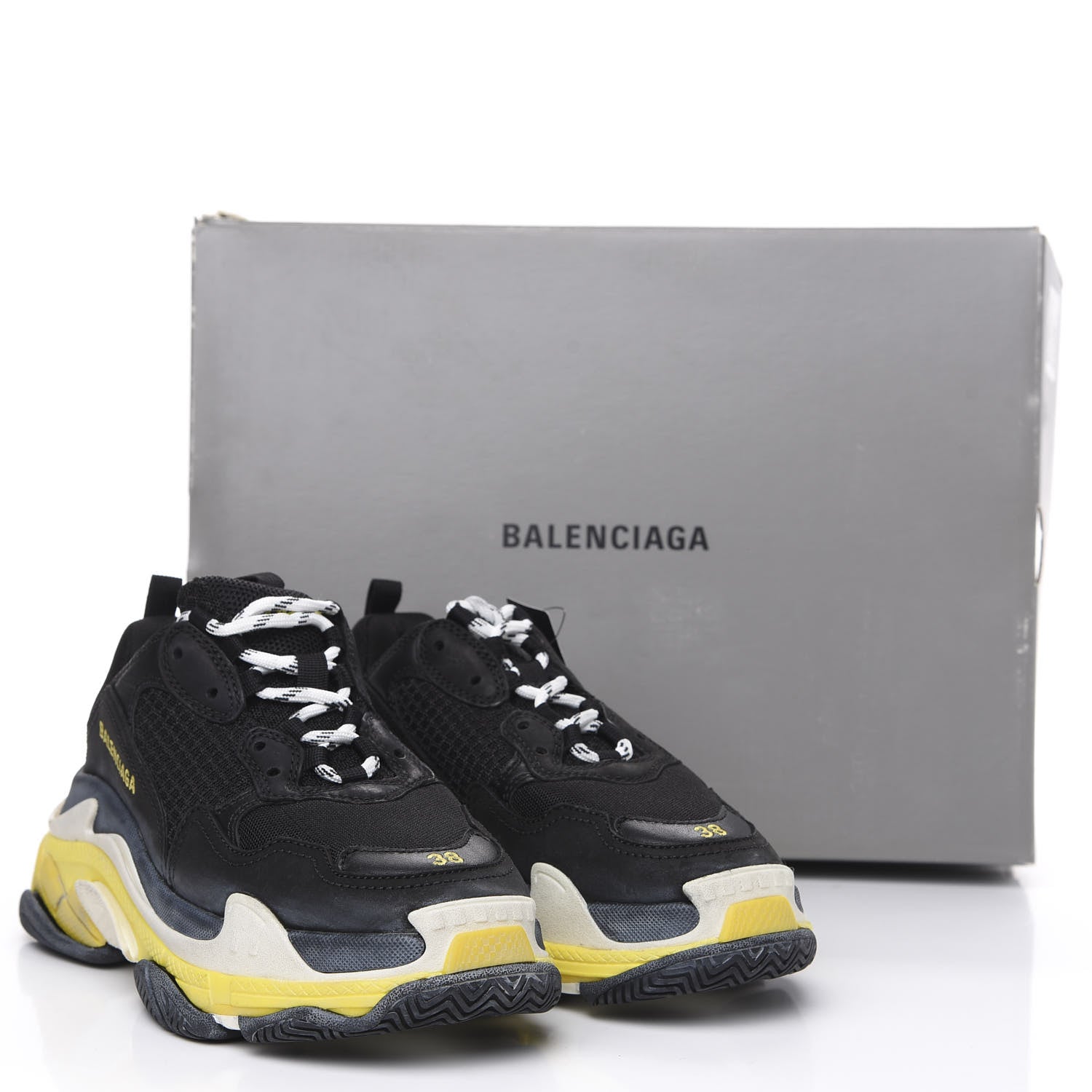 Balenciaga Fabric Mesh Womens Triple S Sneakers 38 Black Yellow 7 of 7