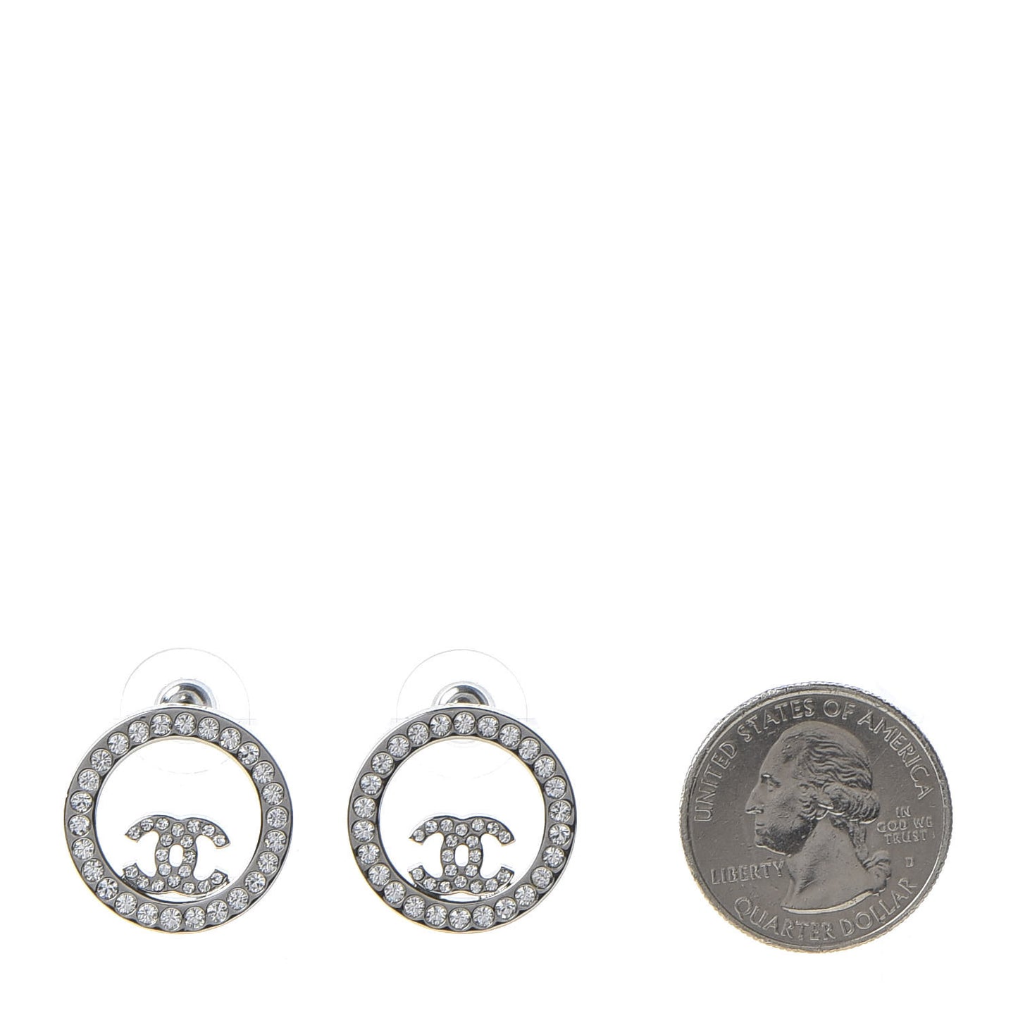 Crystal CC Round Earrings Silver