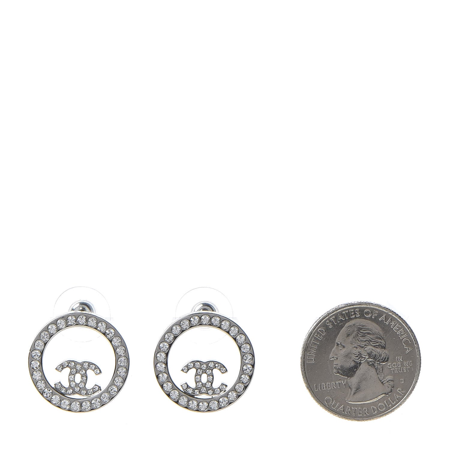 Chanel Crystal CC Round Earrings Silver 2 of 5
