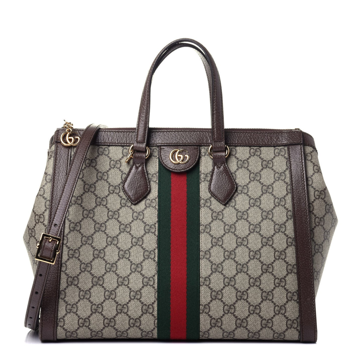 GG Supreme Monogram Web Medium Ophidia Tote Bag Brown