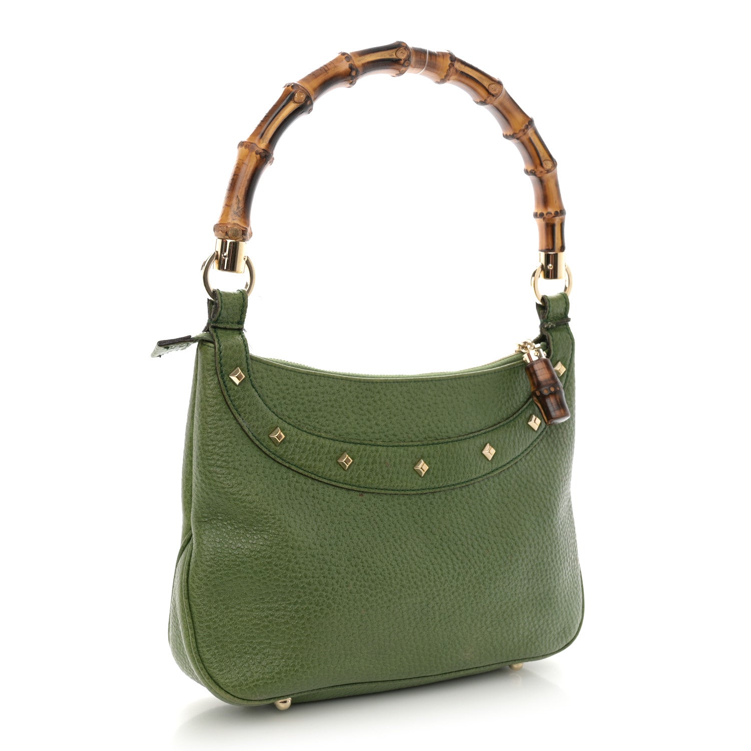 Gucci Calfskin Bamboo Anita Top Handle Bag Green 3 of 15
