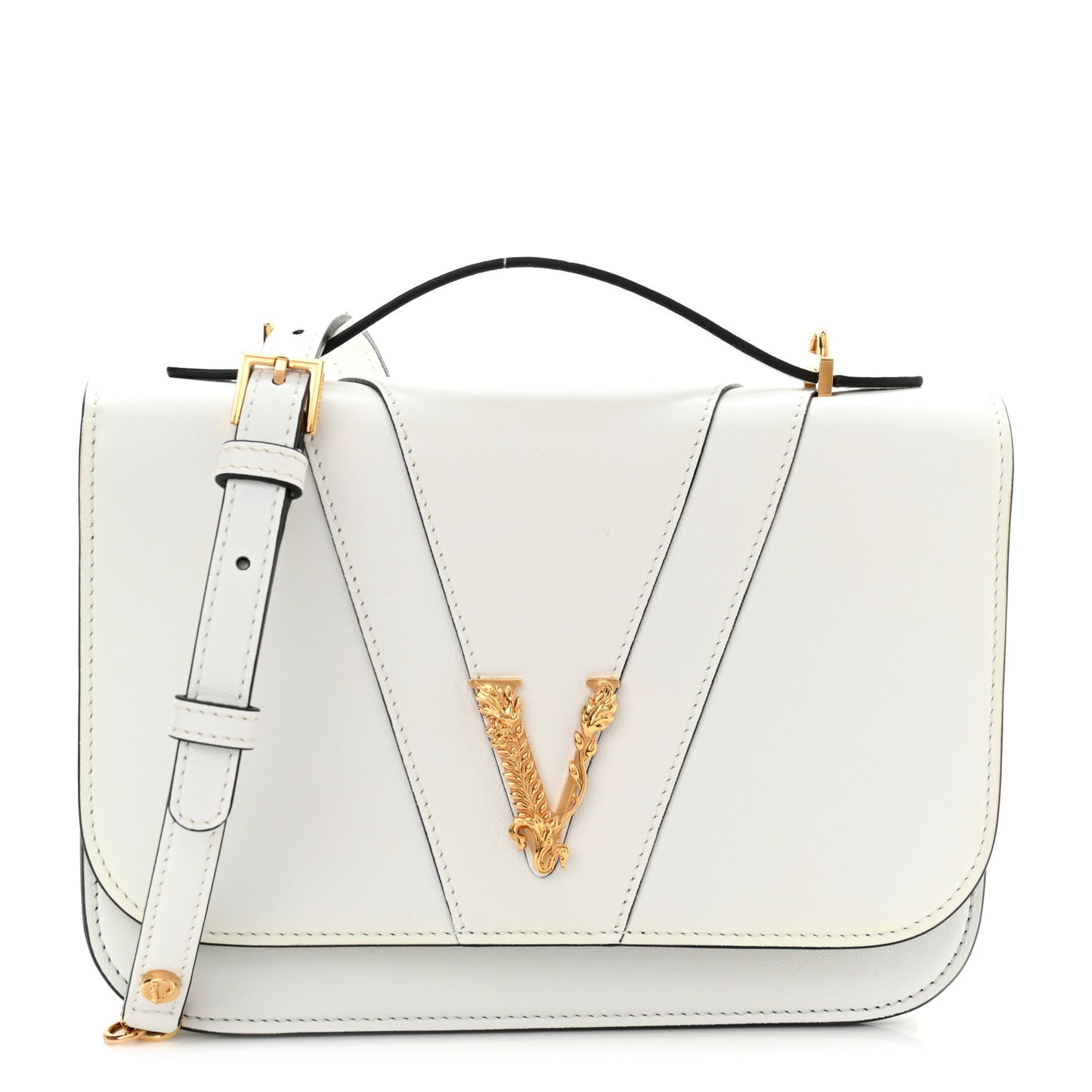 Vitello Barocco Virtus Top Handle Shoulder Bag White