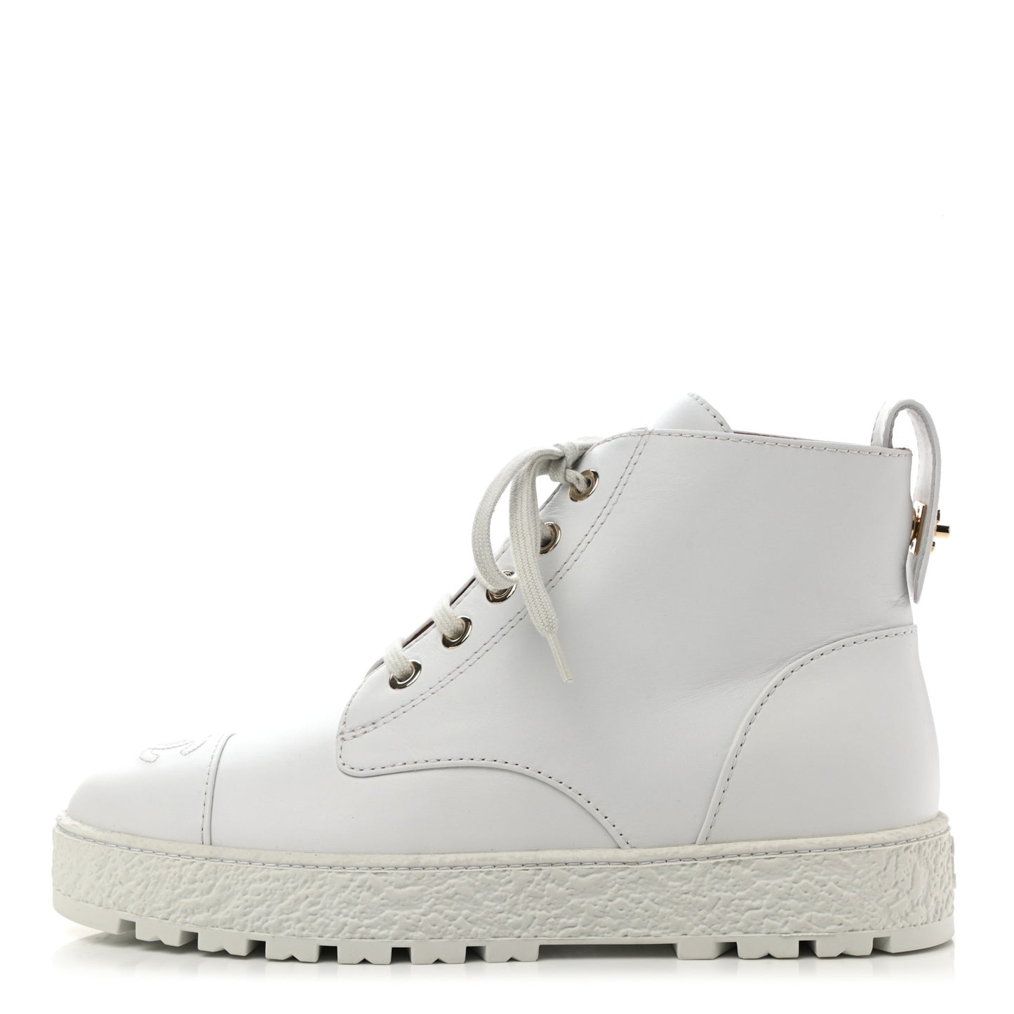 Calfskin CC Turnlock Lace Up Boots 41 White