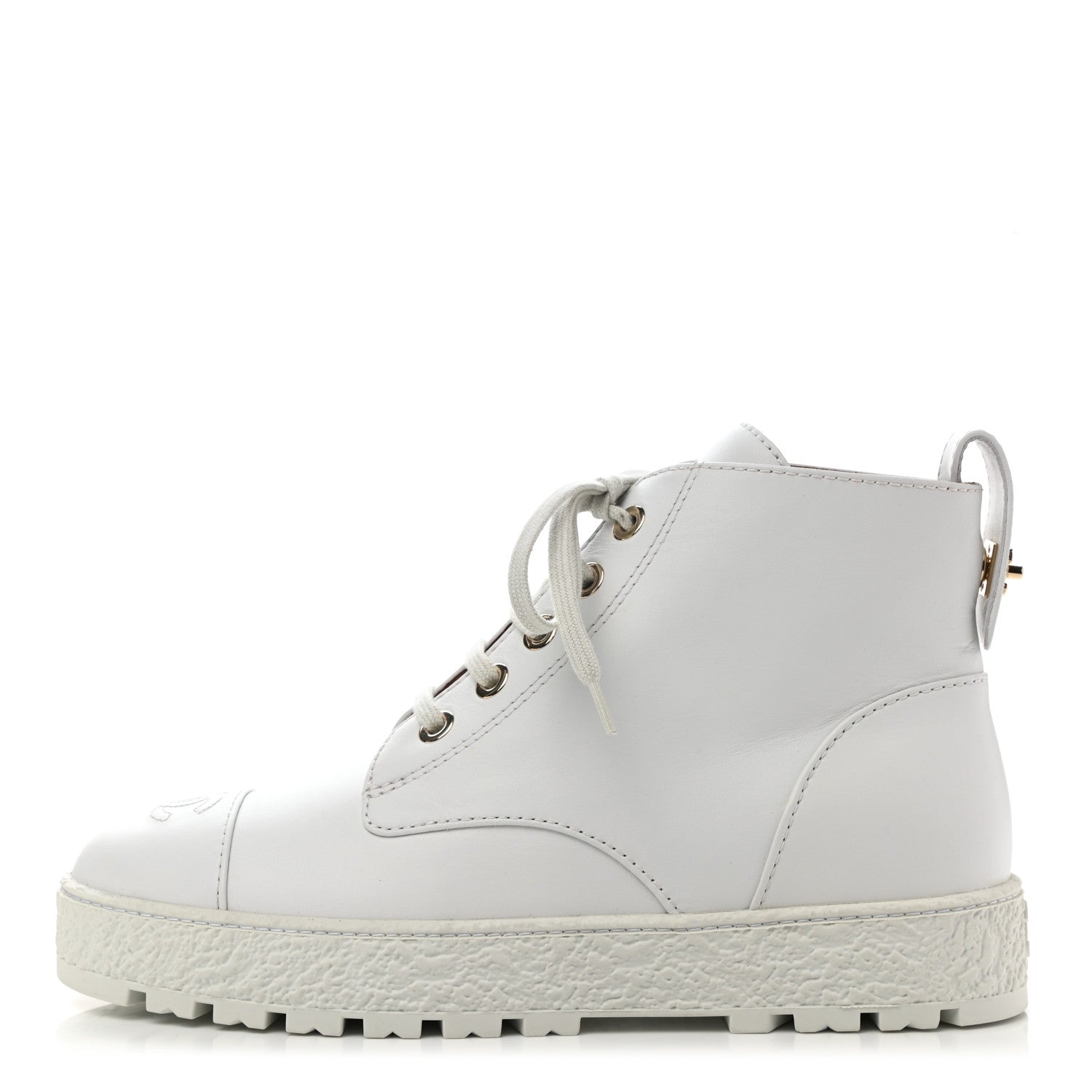 Chanel Calfskin CC Turnlock Lace Up Boots 41 White 1 of 11