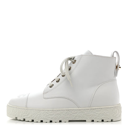 Chanel Calfskin CC Turnlock Lace Up Boots 41 White 1 of 11