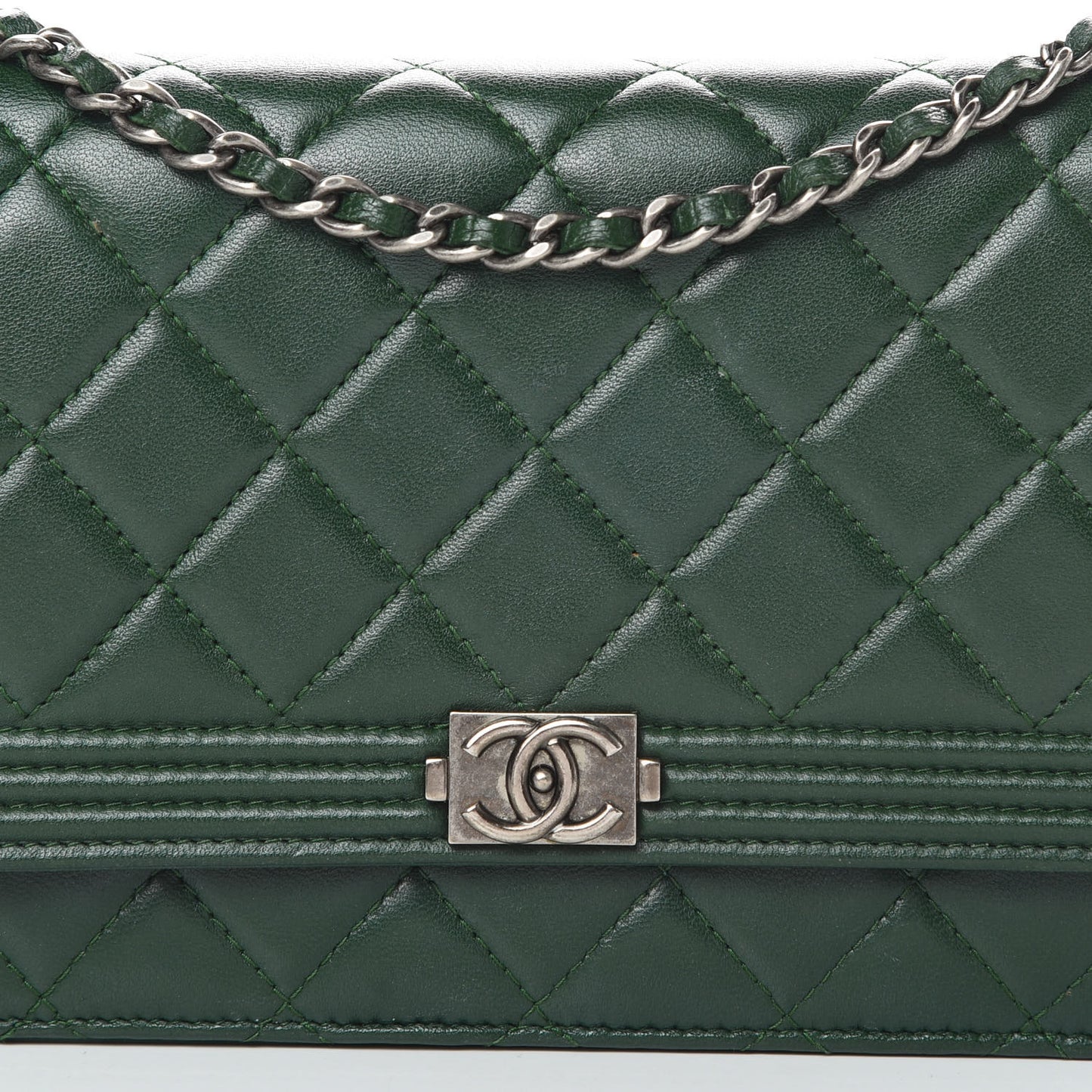 Lambskin Quilted Boy Wallet On Chain WOC Green