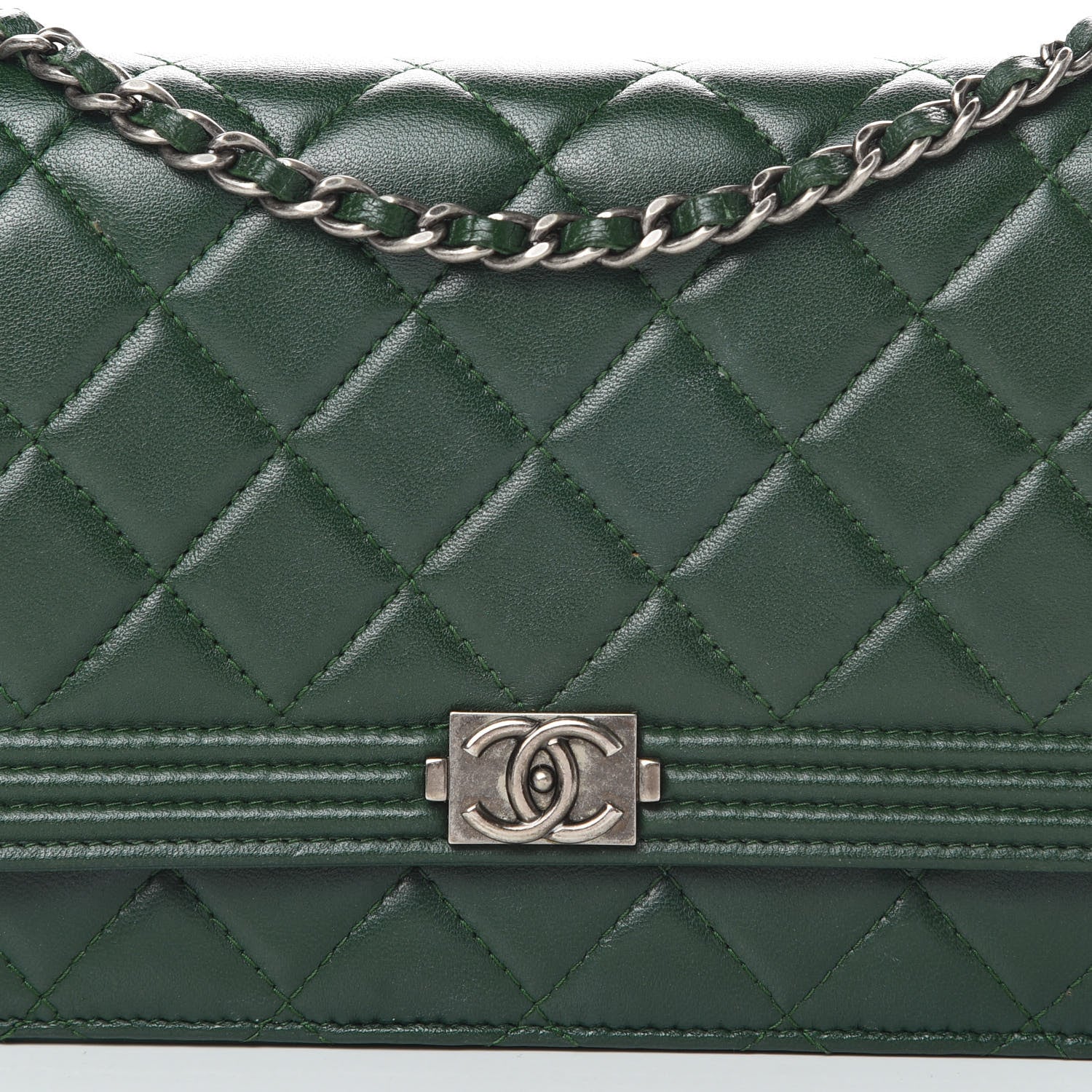 Chanel Lambskin Quilted Boy Wallet On Chain WOC Green 9 of 17