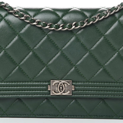 Chanel Lambskin Quilted Boy Wallet On Chain WOC Green 9 of 17