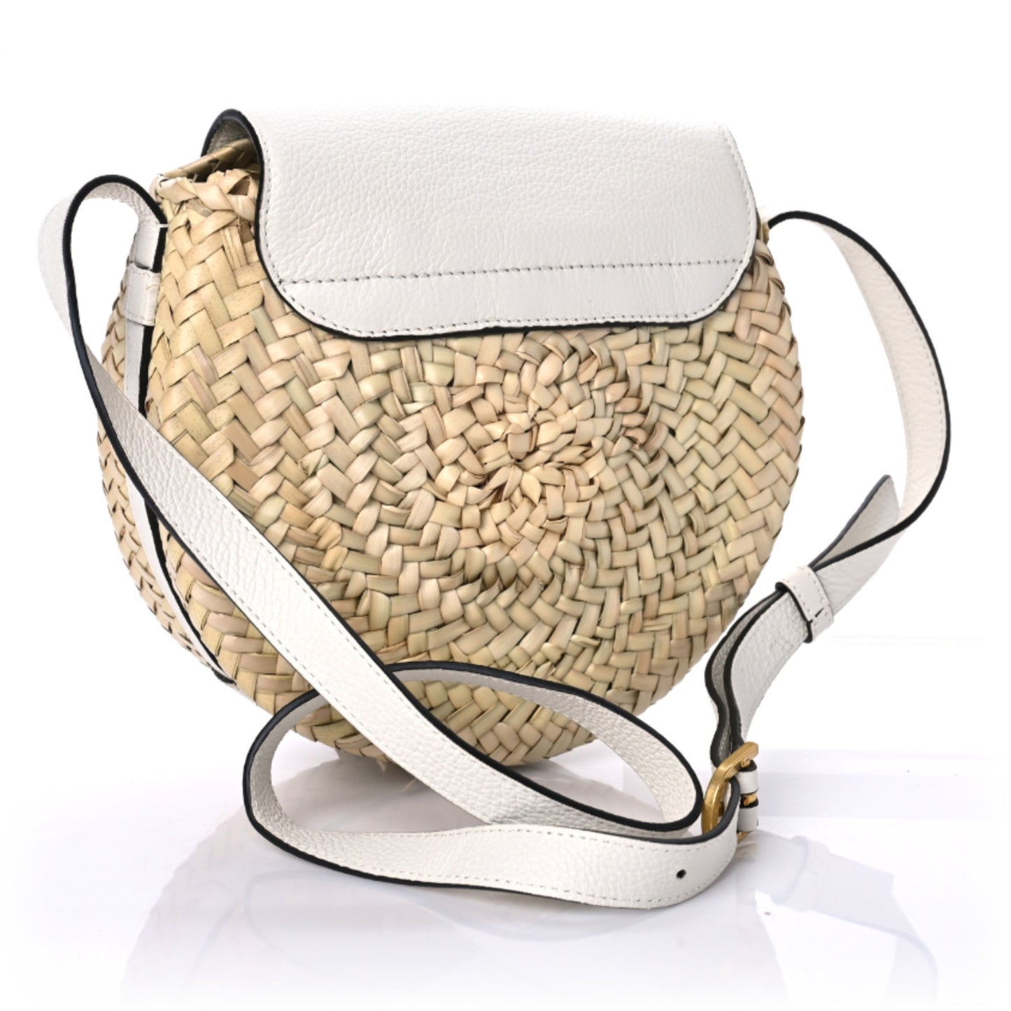 Raffia Small Grain Calfskin Small Marcie Basket Crossbody White