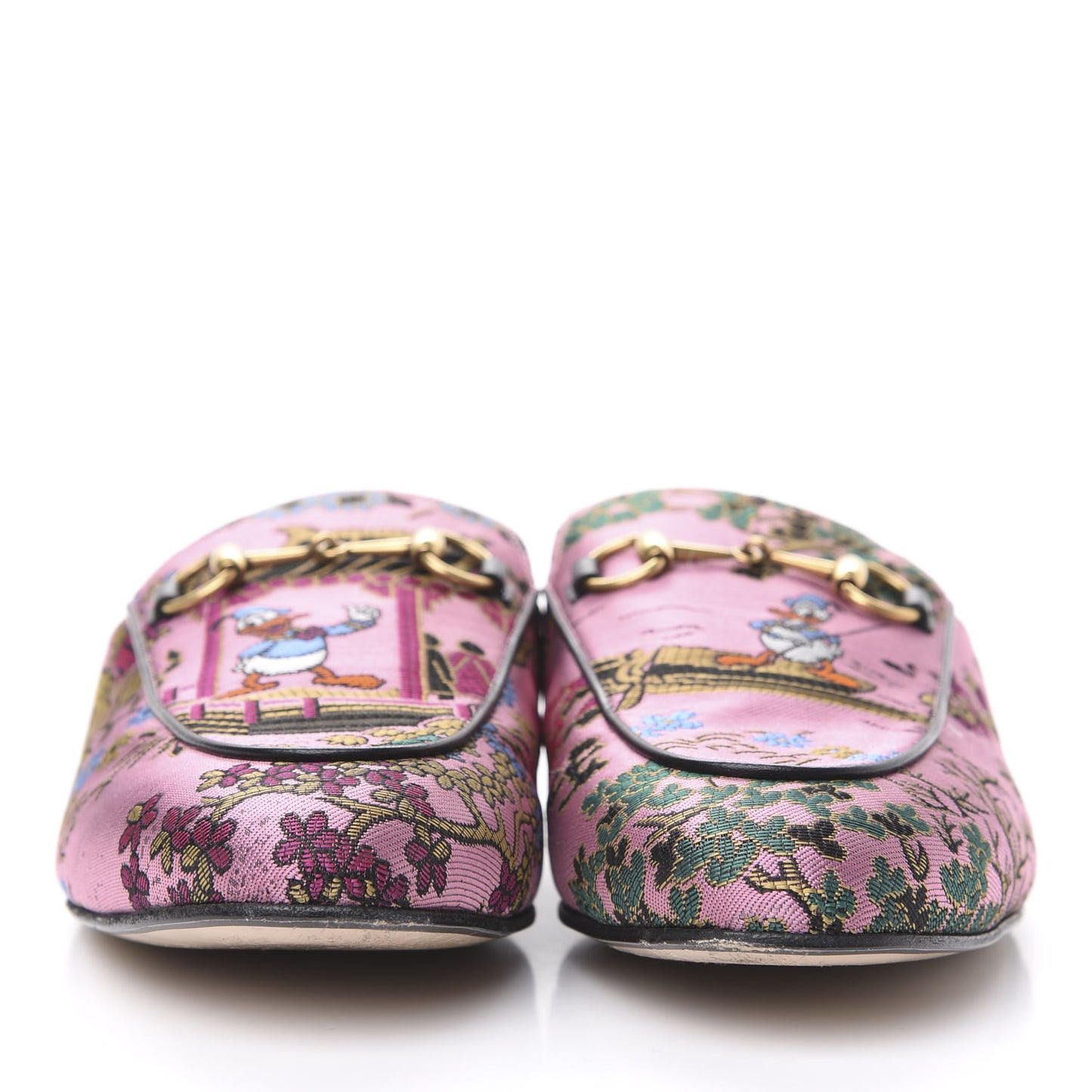 X DISNEY Jacquard Japanese Donald Duck Womens Princetown Slippers 38.5 Pink Black