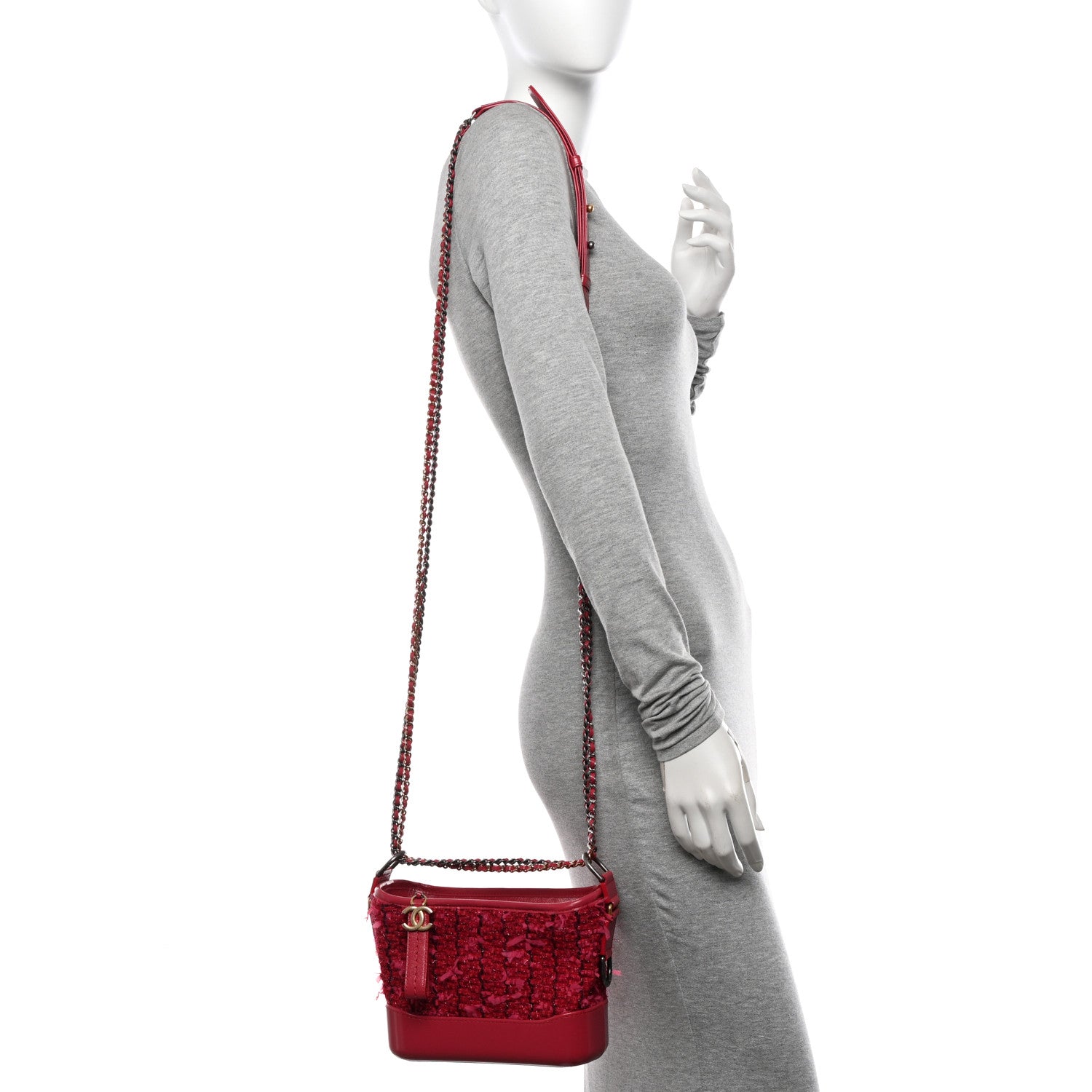 Chanel Tweed Calfskin Small Gabrielle Hobo Pink 2 of 11