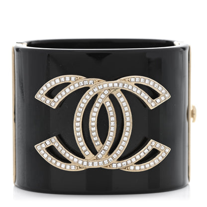 Chanel Resin Crystal CC Cuff Black Gold 1 of 5