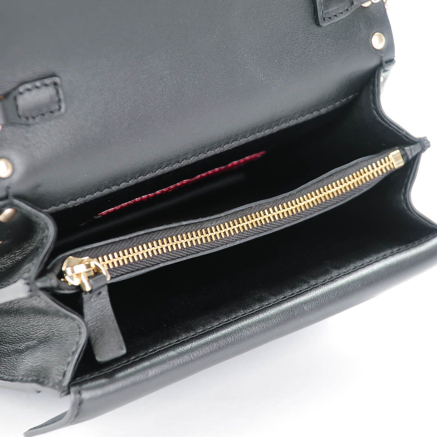 Calfskin Rockstud Wallet on Chain Black