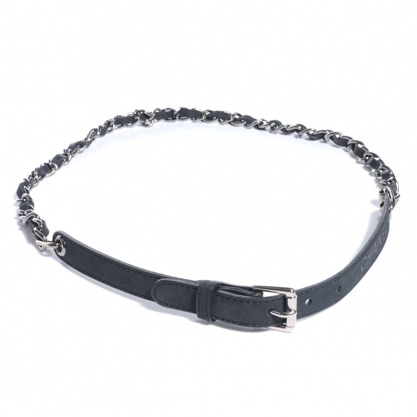 Leather Silver Chain Link Belt Navy