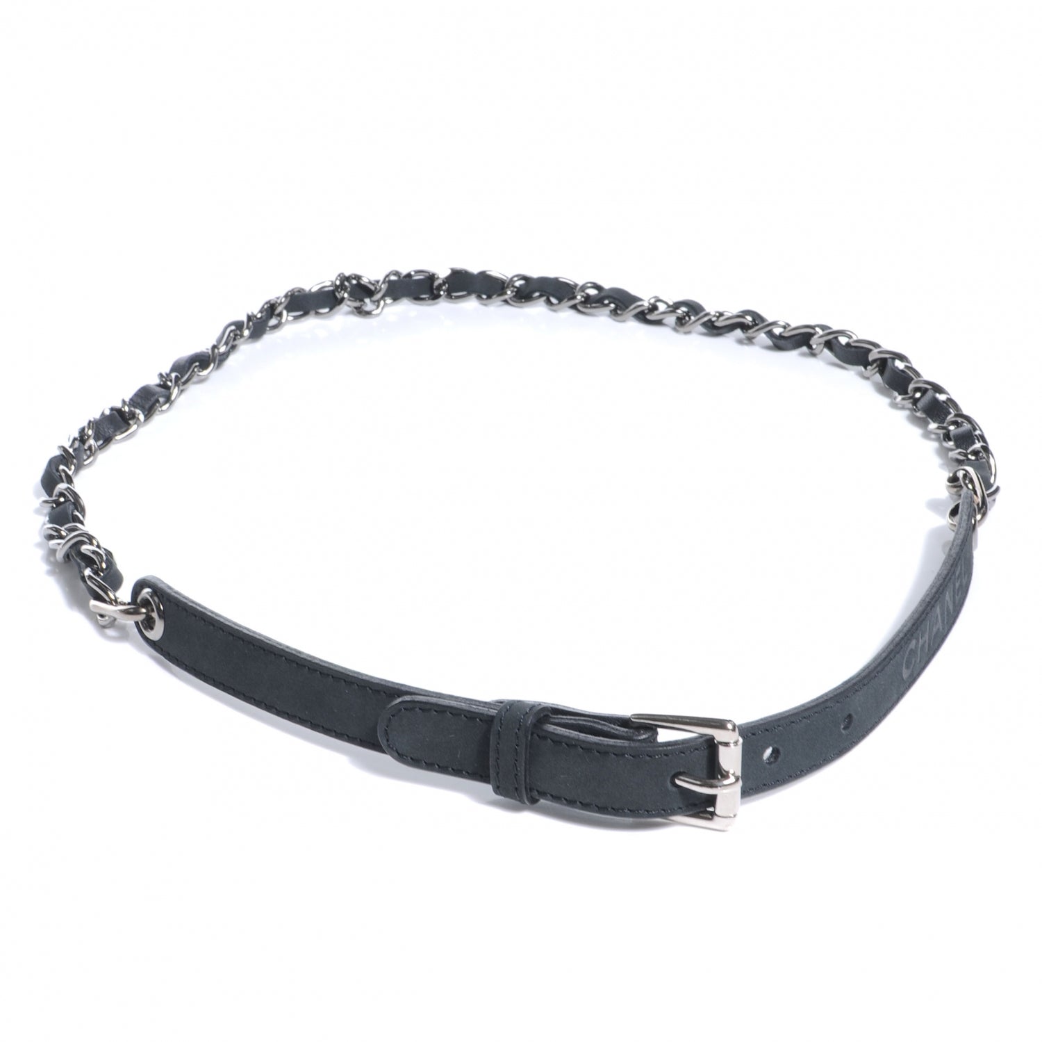 Chanel Leather Silver Chain Link Belt Navy 1 of 5