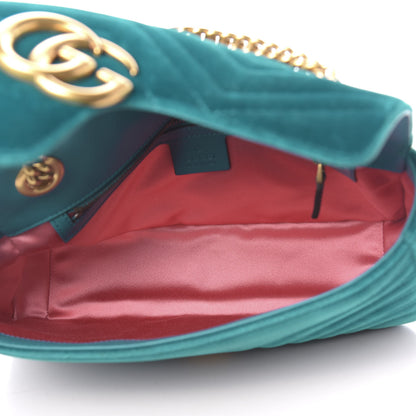 Gucci Velvet Matelasse Small GG Marmont Shoulder Bag Pavone Cyan 5 of 10
