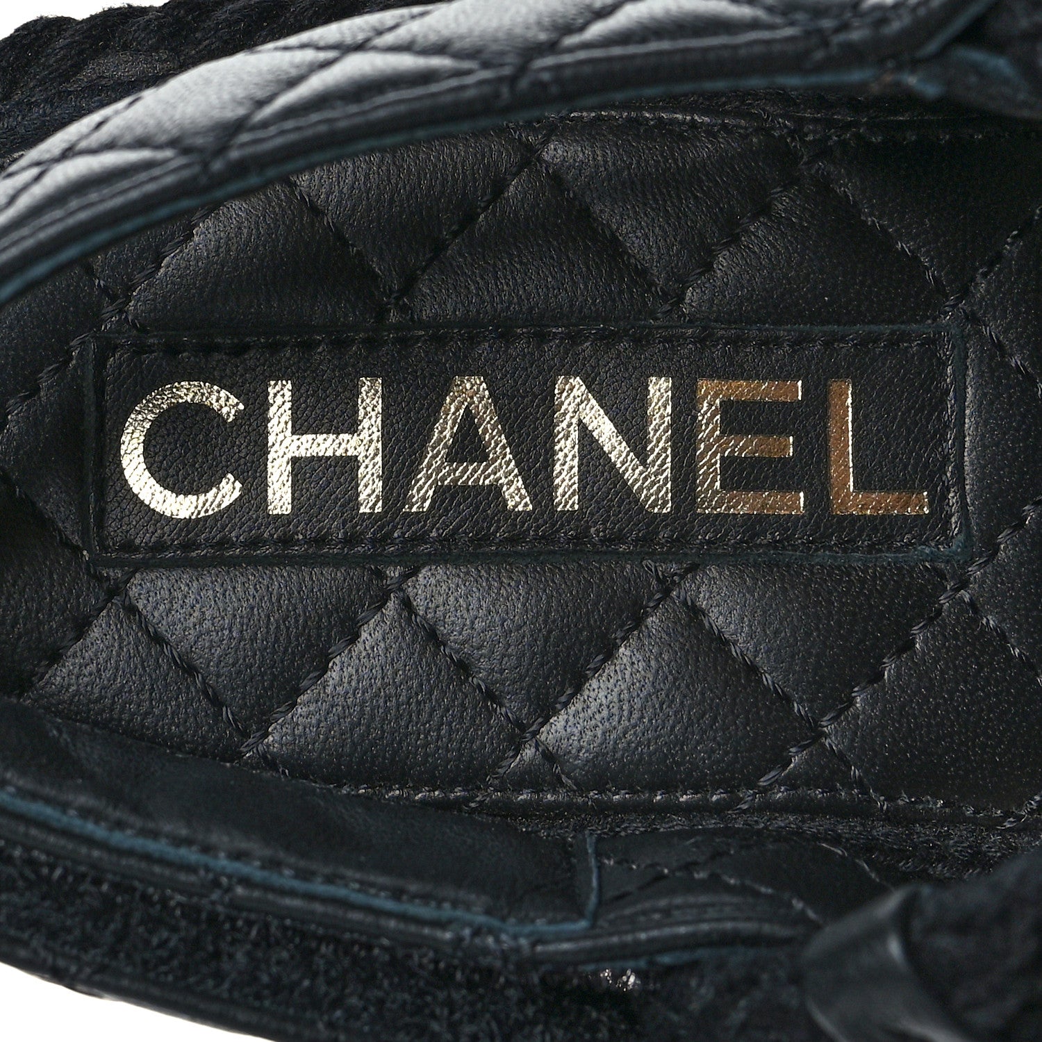 Chanel Cord Lambskin Quilted Logo Sandals 37 Black 6 of 8