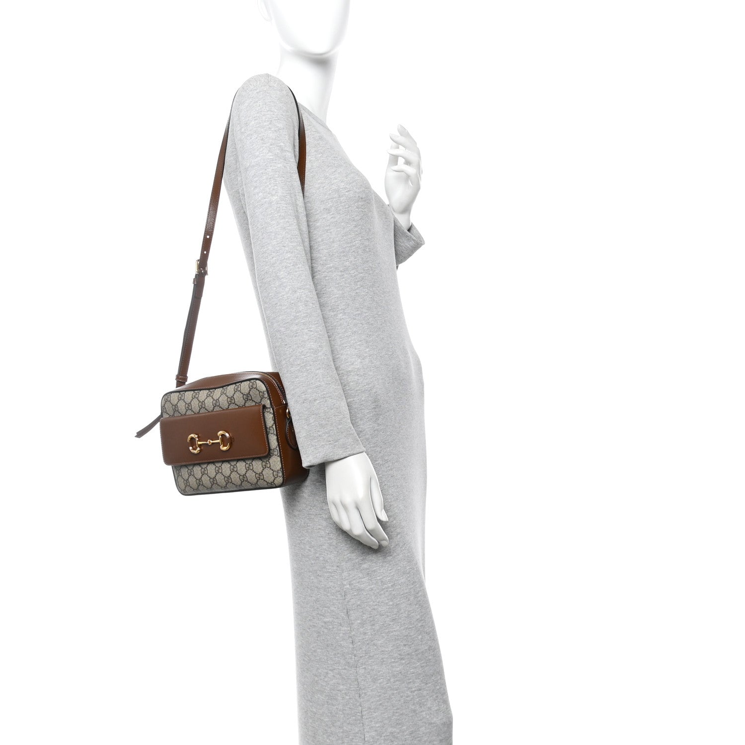 Gucci GG Supreme Monogram Small Horsebit 1955 Shoulder Bag Beige Brown Sugar 2 of 13
