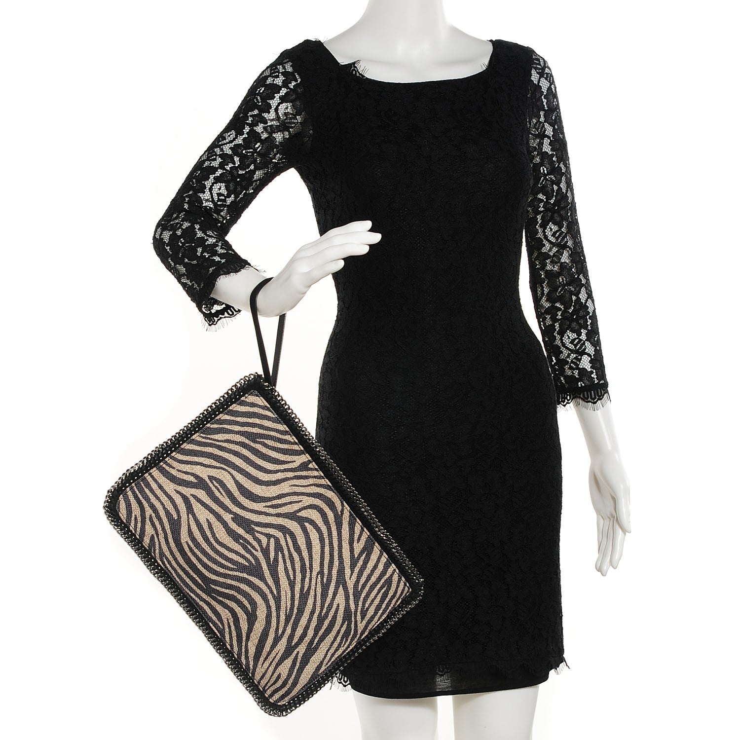 Stella McCartney Canvas Zebra Print Falabella Zipper Clutch Black White 2 of 9